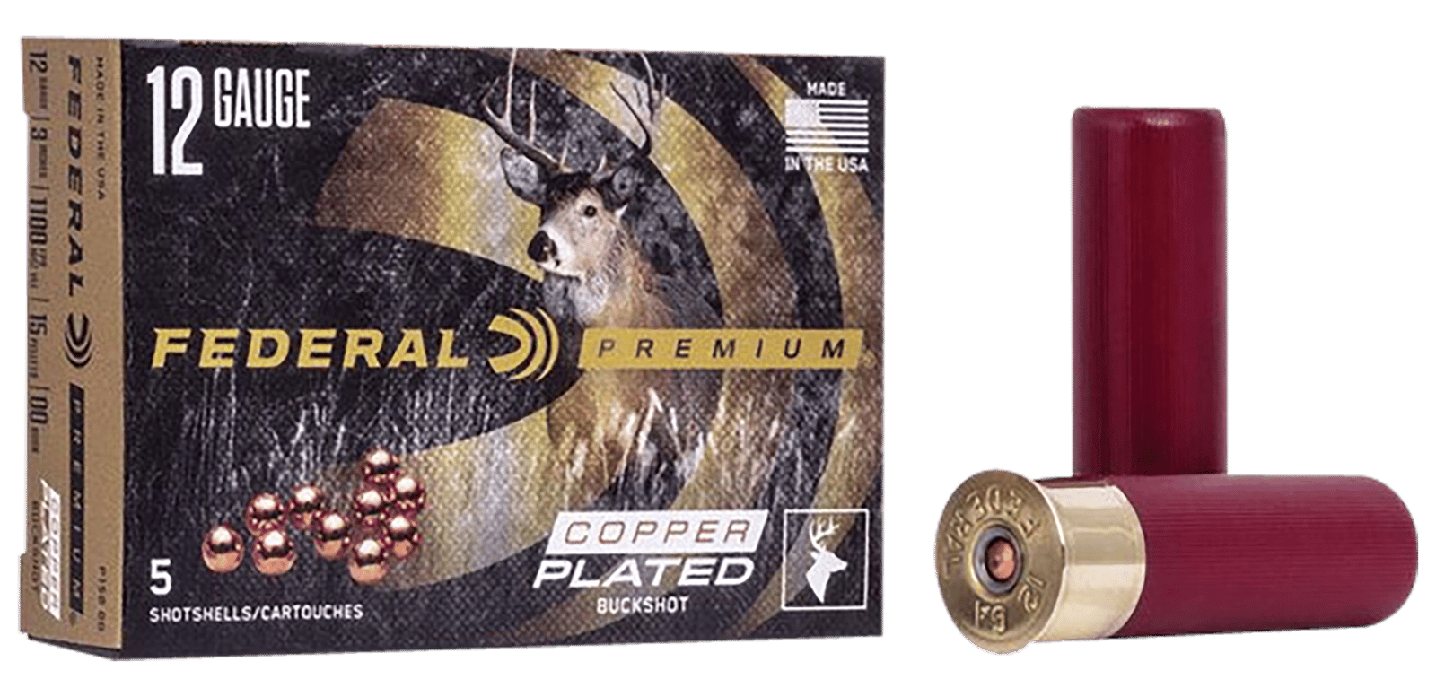 Federal P15800 Premium Buckshot 12Gauge 3" 1 7/8oz 00BuckShot 5 Per Box/50 Case