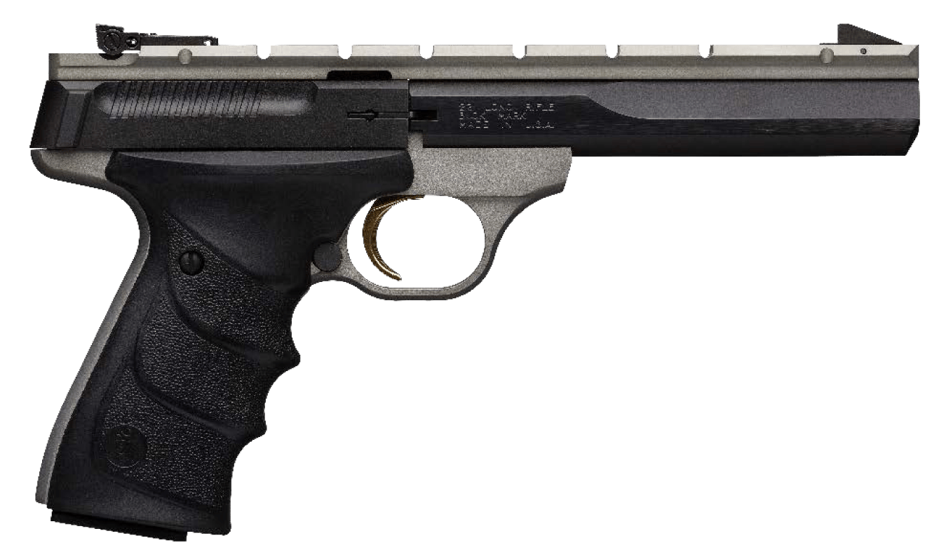 Browning 051564490 Buck Mark Contour 22 LR 10+1 5.50" Contoured Barrel, Matte Black Optic Ready/Serrated Steel Slide, Gray Anodized Aluminum Frame, Black Ultragrip RX Grips
