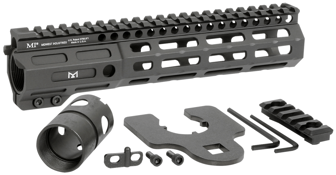 Midwest Industries MINF925 Night Fighter  9.25" M-LOK Black Hardcoat Anodized Aluminum Includes Barrel Wrench, Nut, & 5 Slot Rail