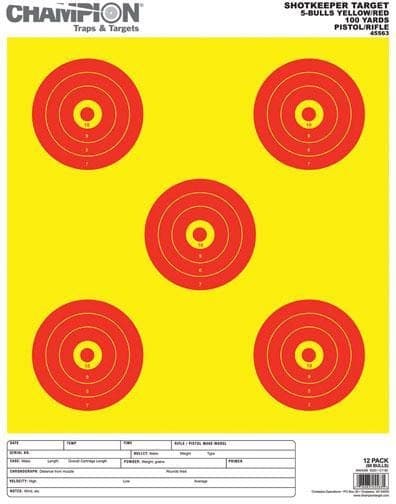 Champion Shotkeeper Targets Yellow & Red  5 Bull Large 12/Pack