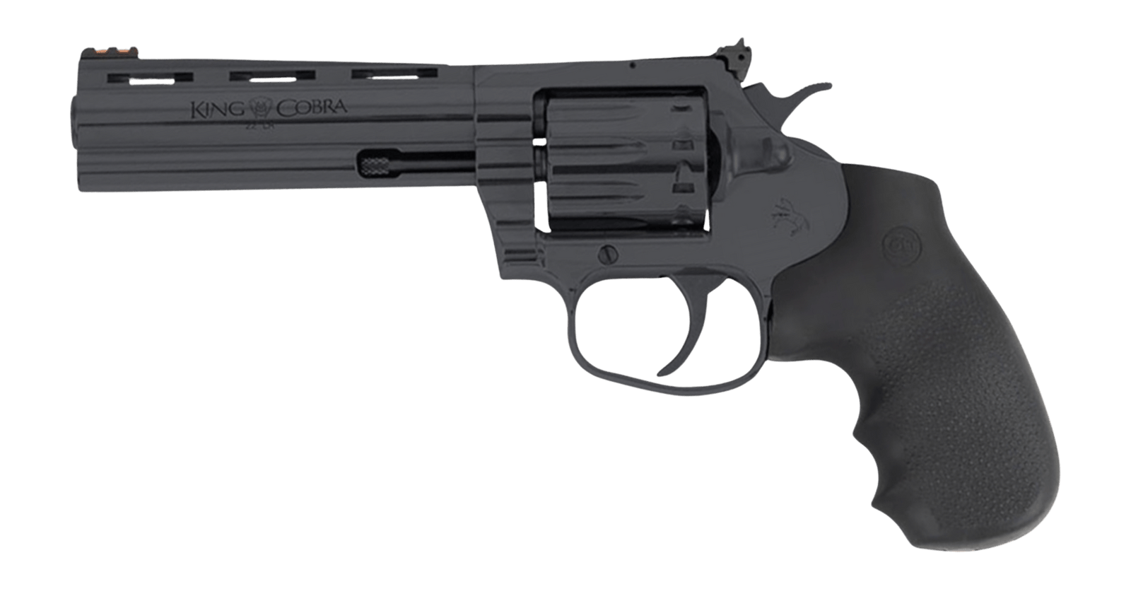 Colt Mfg KCOBRA22-BP4RFO King Cobra Target 22 LR 10rd Shot 4.25" Blued Vent Rib Barrel, Blued Carbon Steel Cylinder & Frame, Black Hogue Overmolded Grip, Exposed Hammer