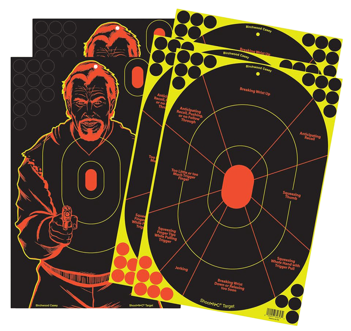 Birchwood Casey 34630 Shoot-N-C Reactive Target Combo Pack Self-Adhesive Paper Multi Color 12"x18" Oval Silhouette/Bad Guy 5 Pack