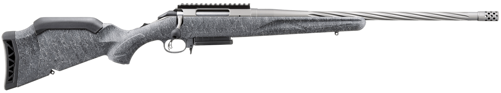 Ruger 46903 American II  Full Size 7mm-08 Rem 3+1 20" Gun Metal Gray Cerakote Spiral Fluted Threaded Barrel & Alloy Steel Receiver w/Picatinny Rail, Gray Splatter Adj LOP Synthetic Stock