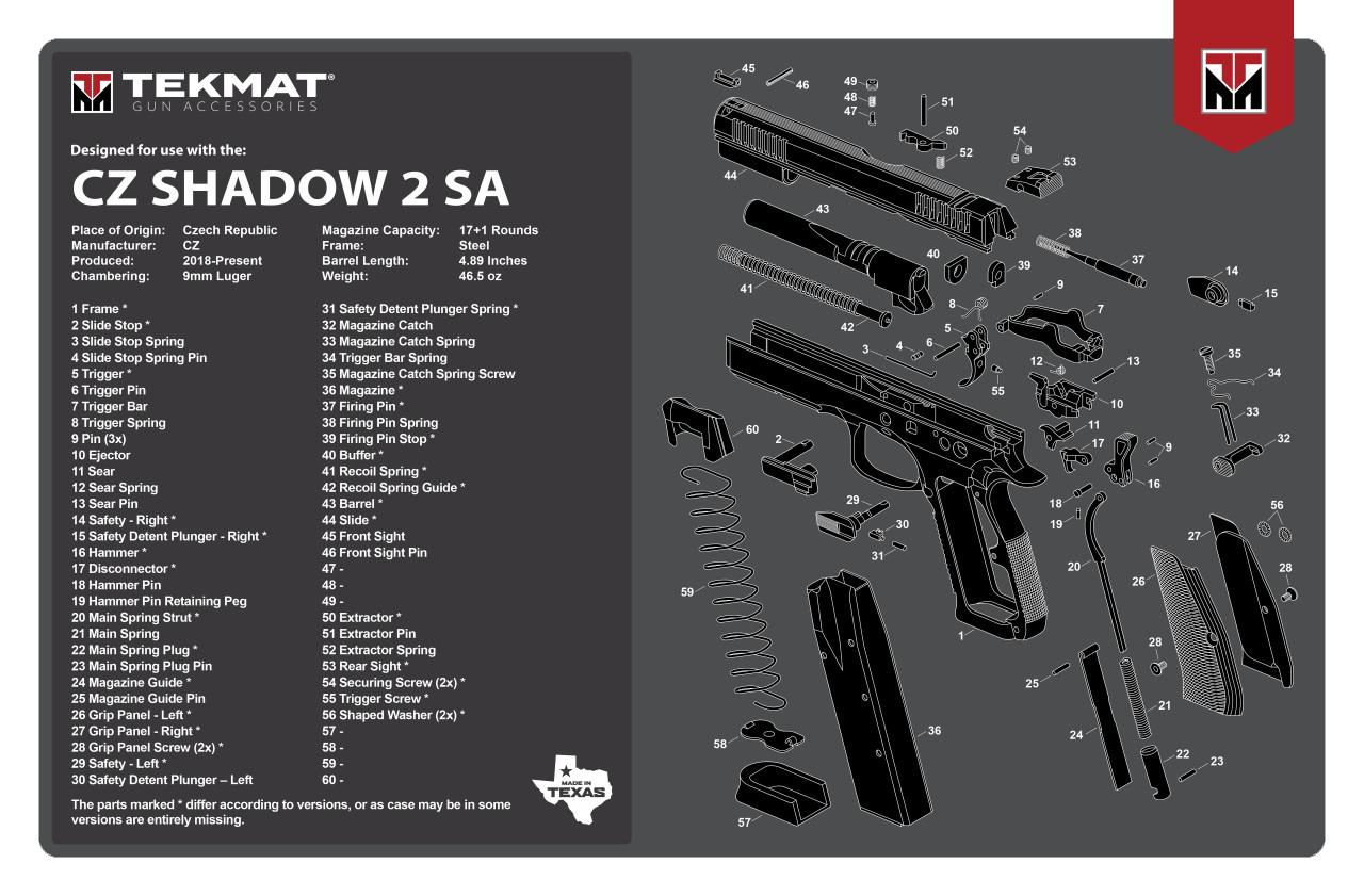 TekMat TEKR17CZSHDW2 CZ Shadow 2 SA Cleaning Mat Black/White Rubber 11"x17" CZ-75 Shadow 2 SA Diagram