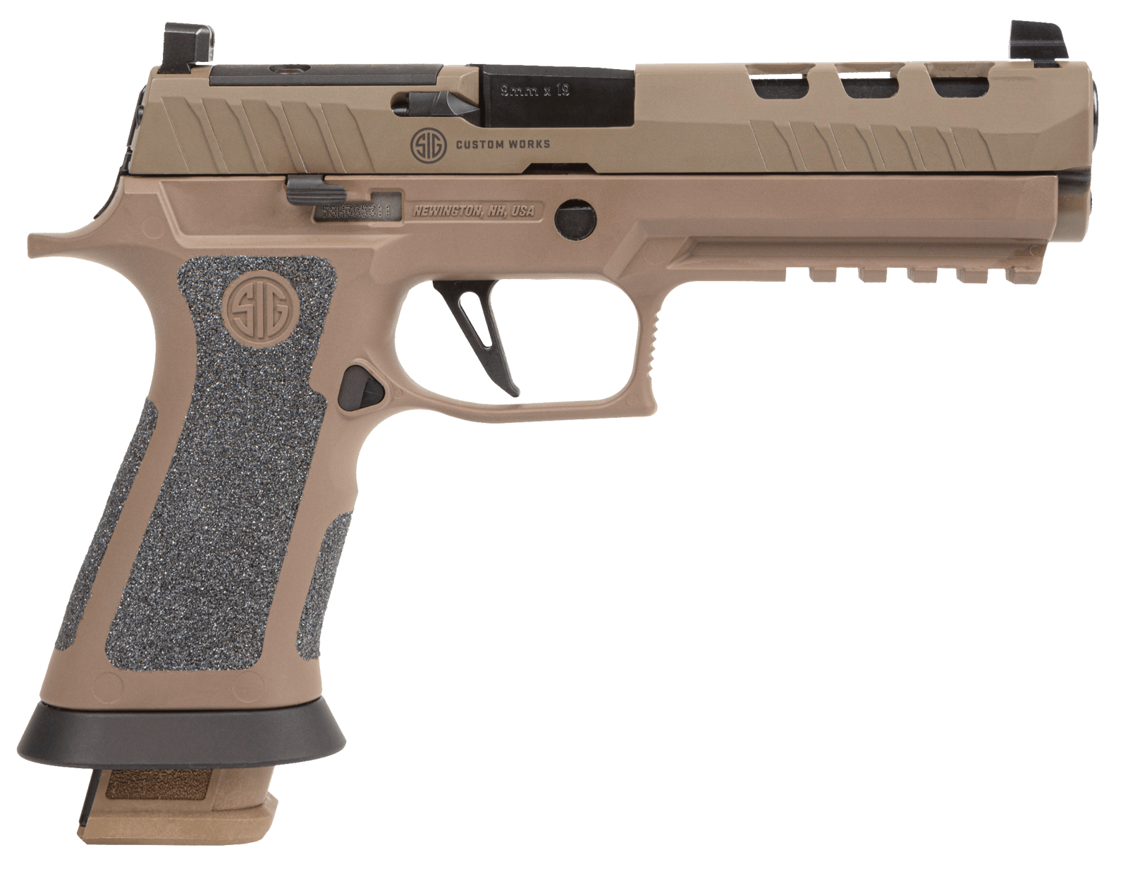 Sig Sauer 320X59DH3 P320 XFive DH3 9mm Luger 21+1 5" Black Bull Barrel, Coyote Cerakote DH3 Custom Works Optic Ready Slide, Coyote Cerakote DH3 SS Frame w/Picatinny Rail & Beavertail, Coyote TXG Grips