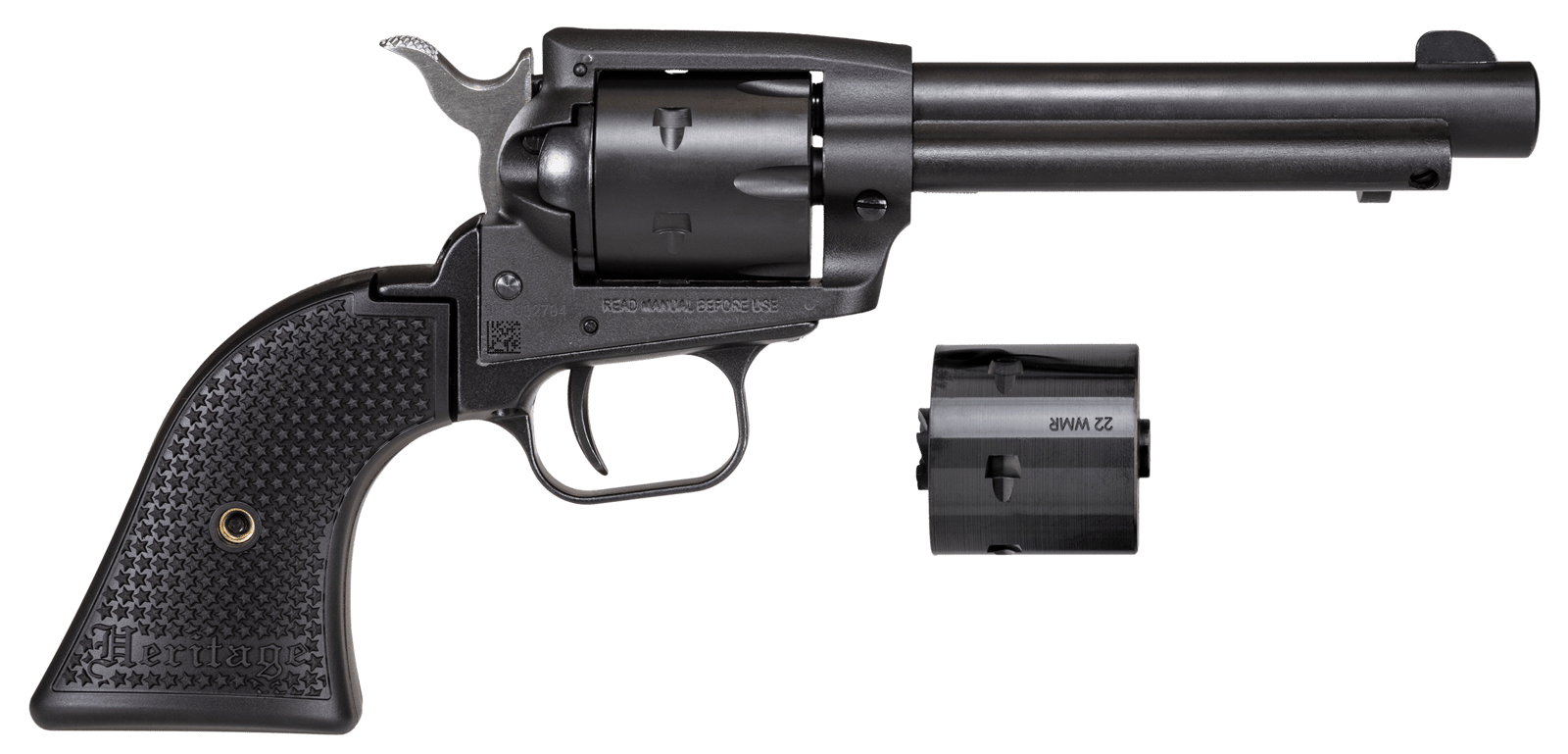 Heritage Mfg SRR22MBS4PG Rough Rider  22 LR/22 WMR 6 Shot, 4.75" Black Satin Steel Barrel, Frame & Cylinder, Black Polymer Grip, Exposed Hammer