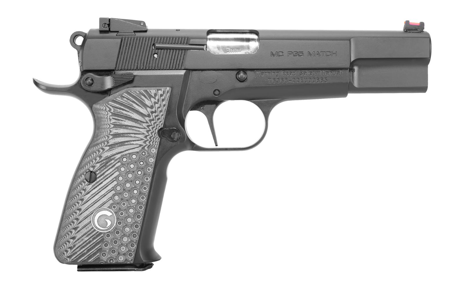 EAA GIRSAN 390465 MCP 35 Match 9mm Luger 15+1, 4.87" Stainless Steel Barrel, Matte Black Serrated Slide, Matte Black Steel Frame w/Beavertail, Black/Gray Checkered Grip, Ambidextrous