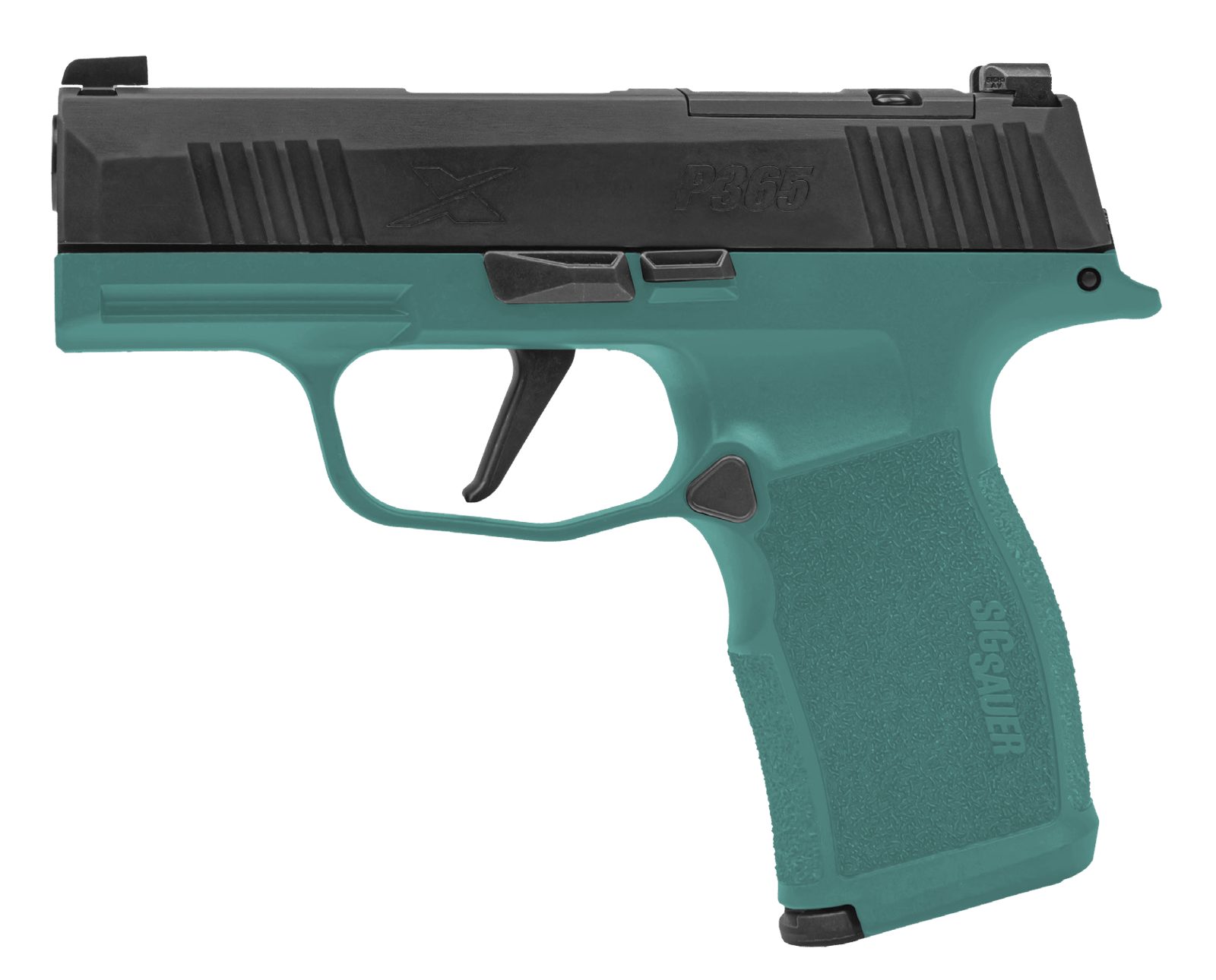 Sig Sauer 365X-9-BXR3-BB P365X Bama Breeze 9mm Luger 12+1 3.10" Black DLC Barrel, Black Nitron Stainless Steel Optic Ready/Serrated Slide, Teal Cerakote Stainless Steel Frame w/Accessory Rail, Polymer