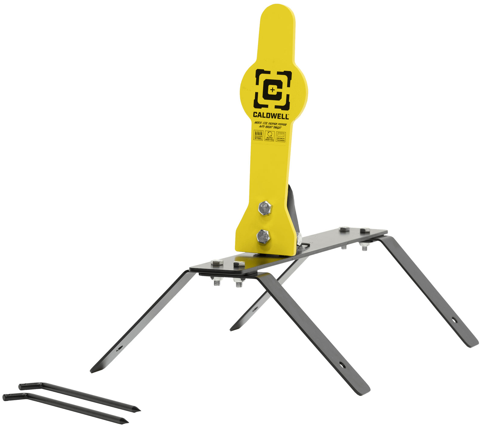 Caldwell 1178560 Auto Reset  33% Rifle Yellow AR500 Steel Pepper Popper Includes Ground Stakes