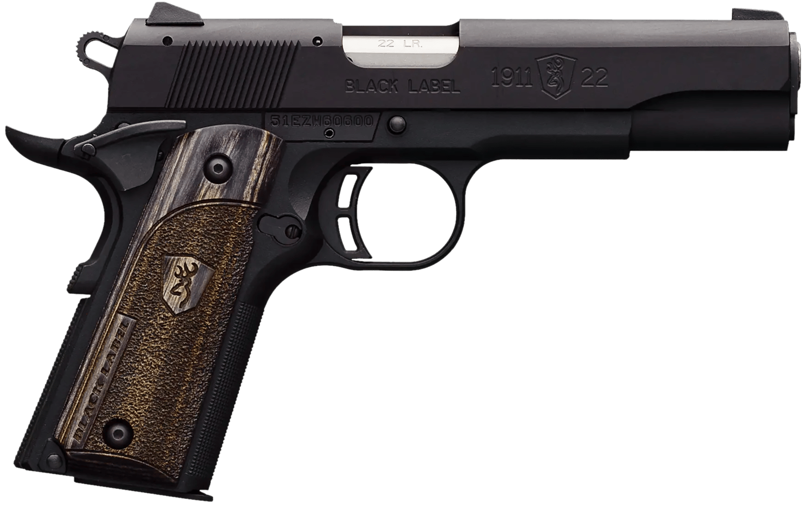 Browning 051814490 1911 Black Label Full Size Frame 22 LR 10+1, 4.25" Stainless Steel Barrel, Matte Black Serrated Slide & Polymer Frame w/Beavertail, Right Hand