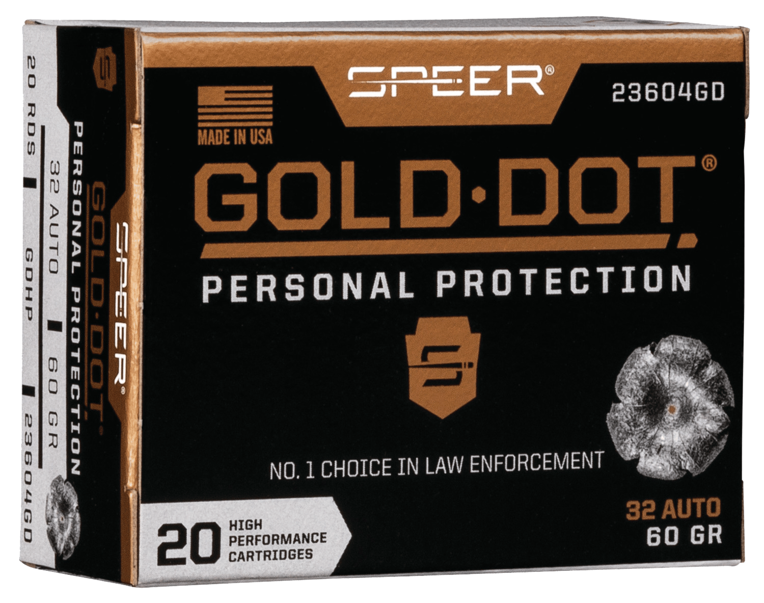 Speer 23604GD Gold Dot Personal Protection 32ACP 60gr Hollow Point 20 Per Box/10 Case