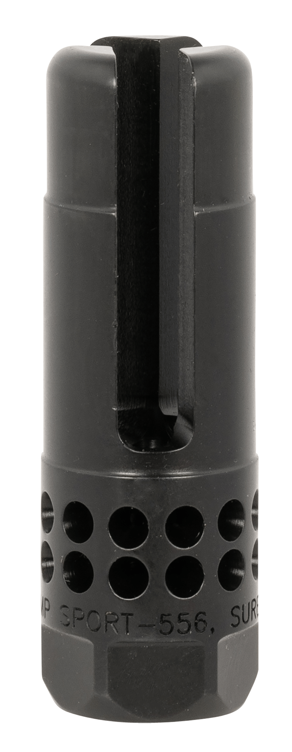SureFire WARCOMPSPORT5561228 Warcomp Sport Flash Hider 22 Cal (5.56mm) 1/2"-28 tpi, Open Tine 3-Prong, Ported Black Stainless Steel for AR/M4-Platform