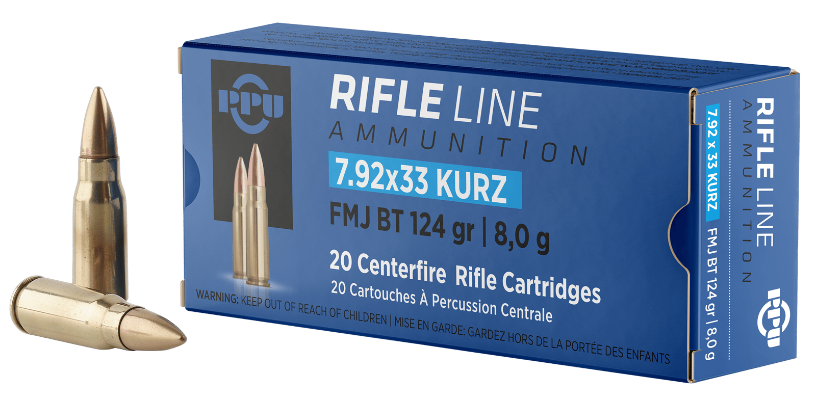PPU PP7K Metric Rifle  7.9x33mmKurz 124gr Full Metal Jacket Boat Tail 20 Per Box/25 Case