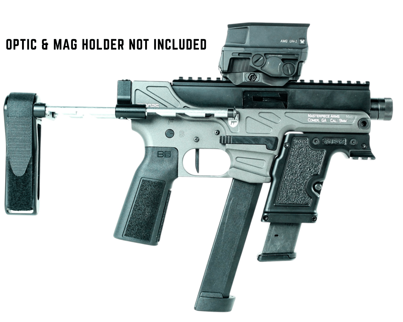 MASTERPIECE ARMS DEFENDER 30K 9MM PISTOL 4.5" T.B. SIDE COCKER, A2 GRIP, TELE BRACE 1-34RDMAG