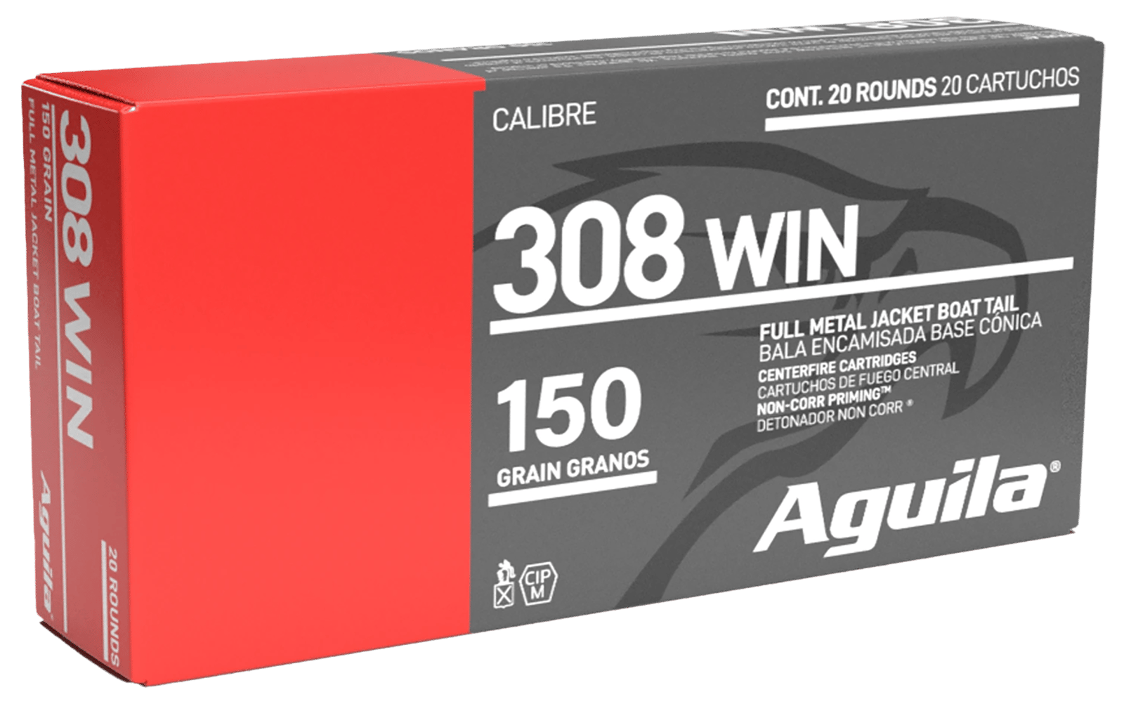 Aguila 1E308110   308Win 150gr Full Metal Jacket Boat Tail 20 Per Box/25 Case
