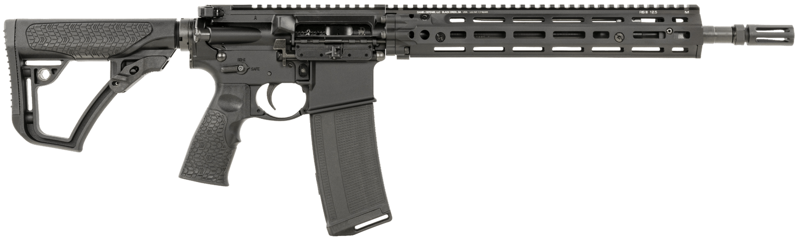 Daniel Defense 0219110613047 M4A1 RIII 5.56x45mm NATO 14.50" 30+1, Black, OEM Stock & Grip, 12.50" M-Lok Handgaurd, Ambi Controls, Pinned & Welded Flash Hider