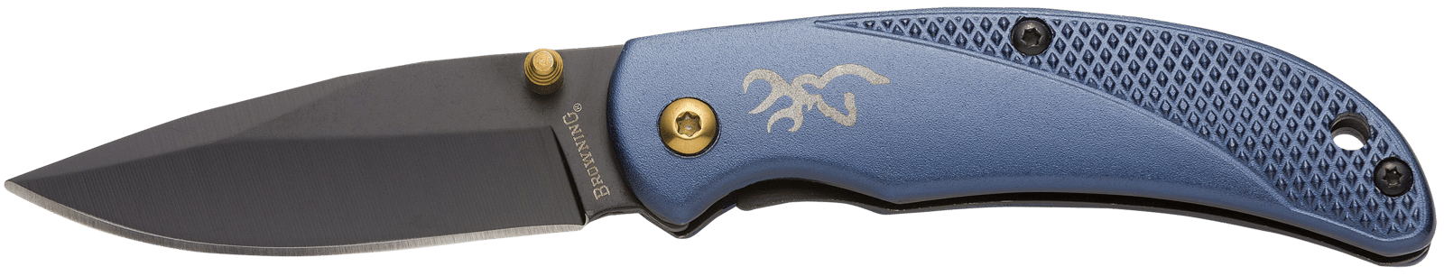 Browning 3220341 Prism 3  EDC Folding 2.38" Plain Black Oxide 7Cr17MoV SS Blade, Navy w/Brass Accents & Logo Anodized Aluminum Handle, Includes Pocket Clip