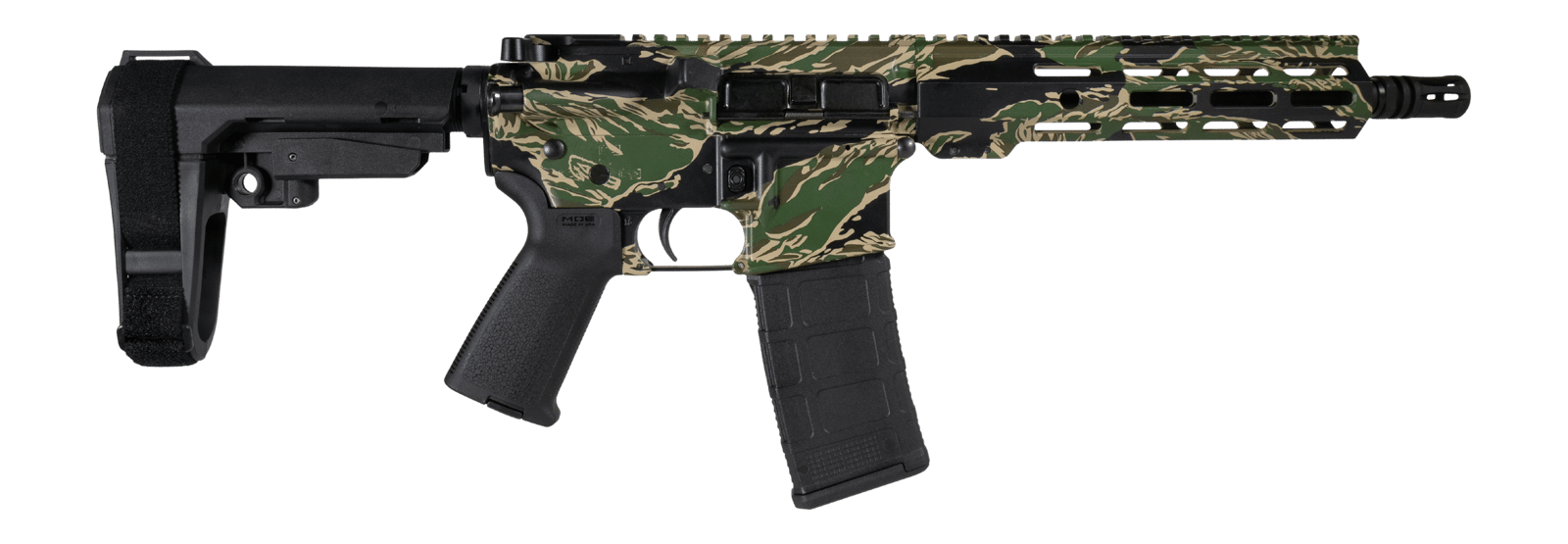 Shark Coast Tactical SCC07305TGR-P Tiger Stripe 5.56 NATO 30+1 Black Nitride Threaded Barrel, Aluminum Receiver w/Picatinny Rail, M-LOK Handguard, Polymer SB Tactical SBA3 Brace, Magpul MOE Grip, Righ