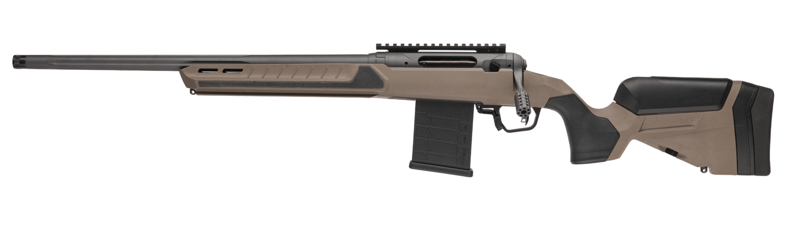 Savage Arms 32685 110 Core Tactical Full Size 6mm ARC 10+1 18" Medium Heavy Fluted Barrel, Arca Rail Forend, Coyote Tan AccuStock w/AccuFit V2 Synthetic Stock, Left Hand
