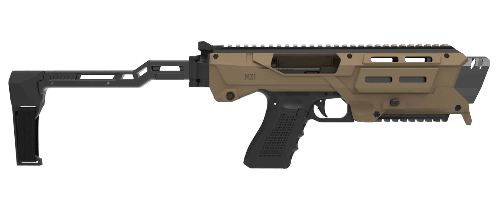 Meta Tactical Llc MX1-PS-TN MX-1 Conversion Kit Compatible w/Glock, Tan Aluminum Frame w/M-LOK & Picatinny Rail, Black Polymer Folding Stabilizer
