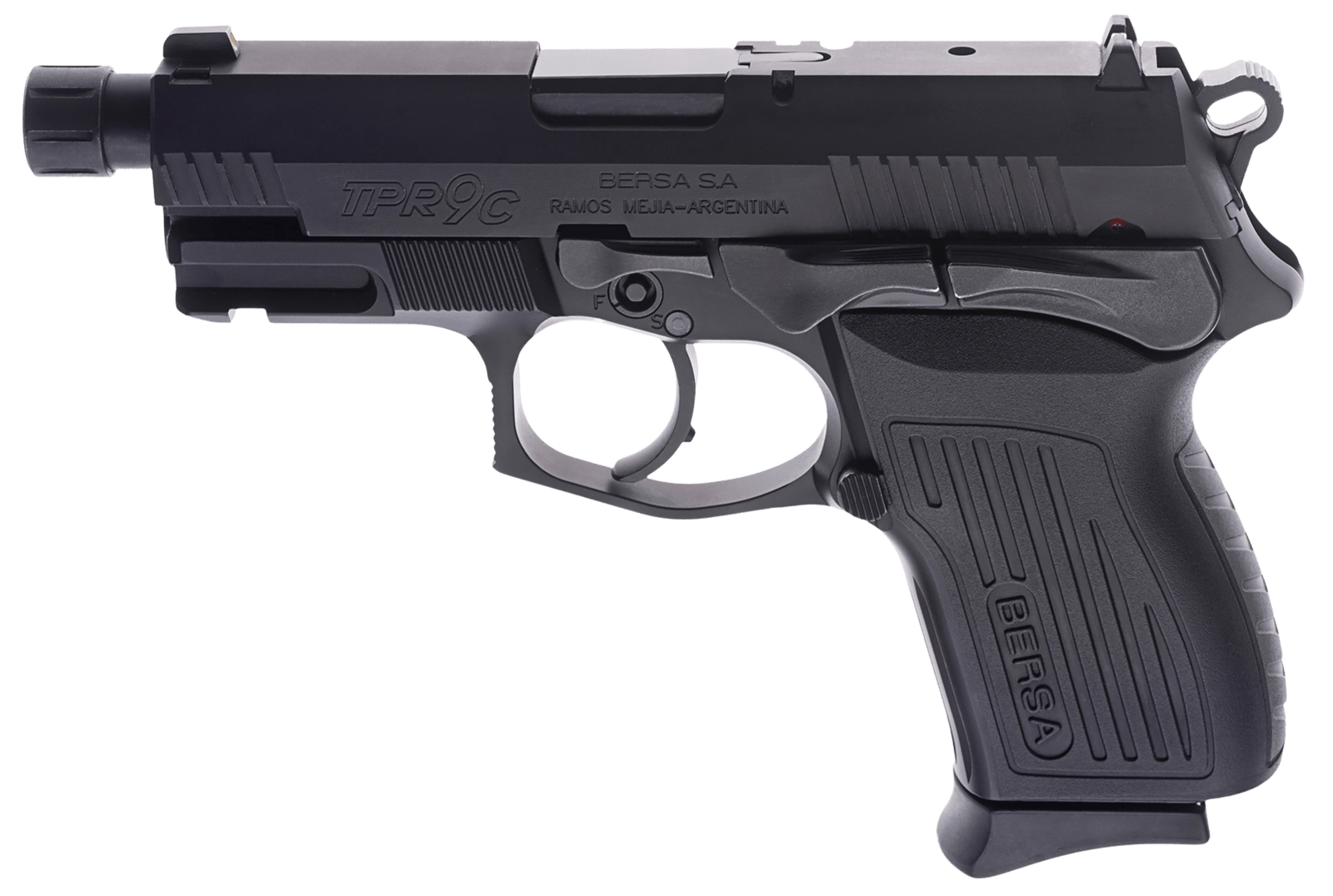Bersa TPR9CMX TPRCX  Compact Frame 9mm Luger 13+1, 4.10" Black Steel Threaded Barrel, Matte Black Serrated Steel Slide & Aluminum Frame w/Beavertail, Ambidextrous
