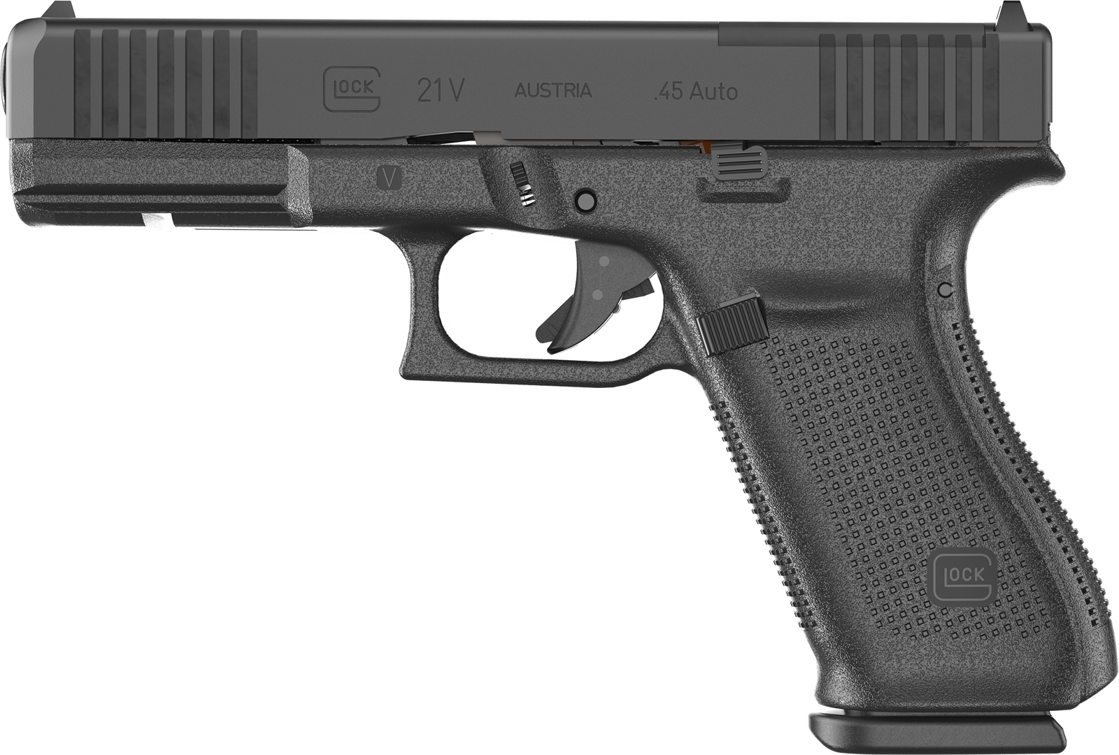 Glock UV2150201MOS G21 V MOS Full Size 45 ACP 10+1 4.61" Black GMB Barrel, Black nDLC Steel Optic Ready/Serrated Slide, Black Polymer Frame w/Accessory Rail, Textured Polymer Grip, Ambidextrous