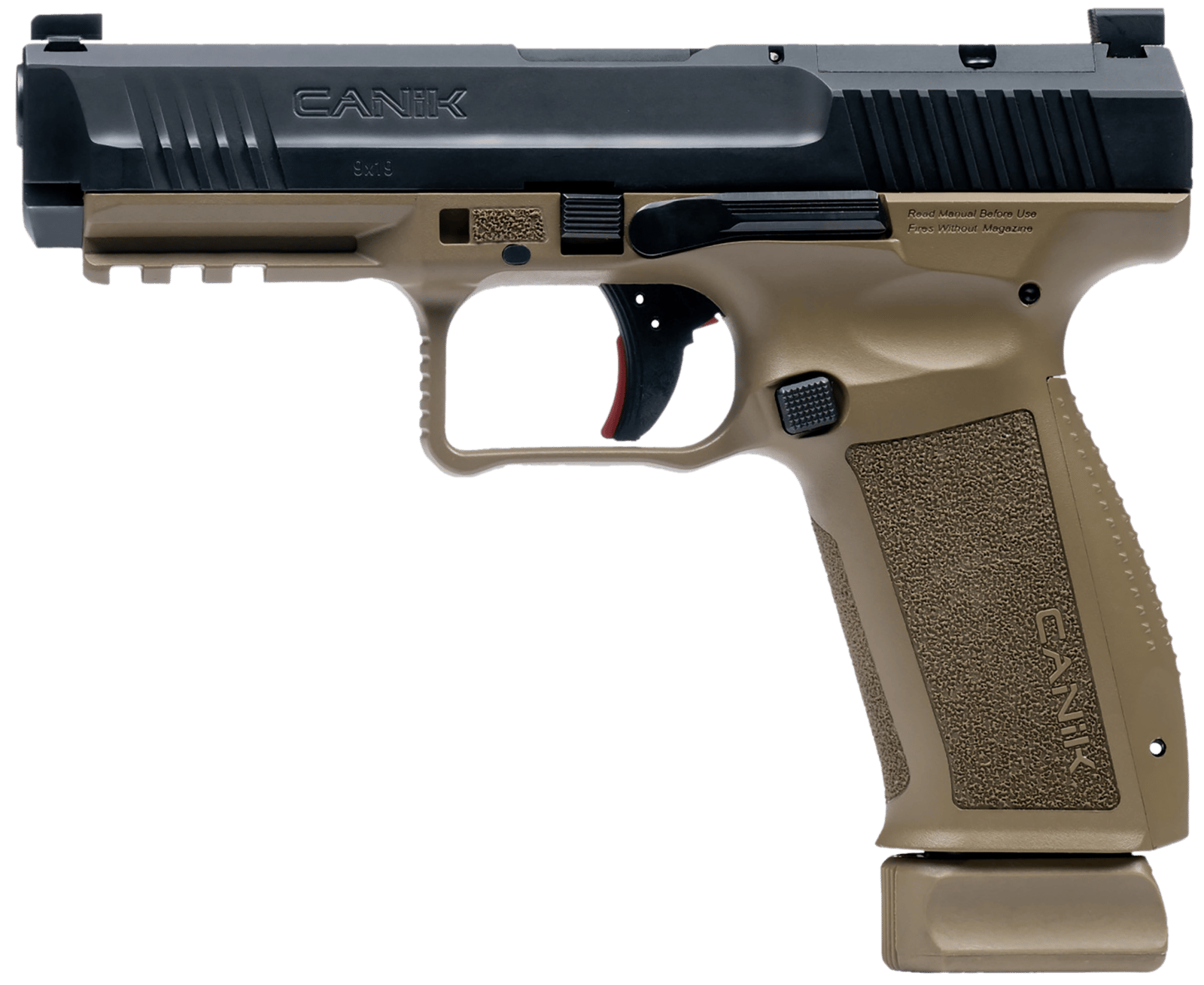 Canik HG6652N Mete SFT 9mm Luger 10+1 4.46" Black Nitride Steel Barrel, Black Cerakote Optic Ready/Serrated Steel Slide, Flat Dark Earth Polymer Frame w/Picatinny Rail, Interchangeable Backstrap Grip