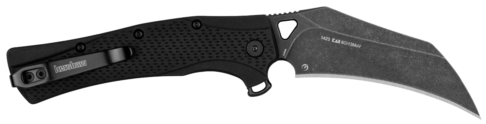 Kershaw 1423 Dawnstar  Tactical 3.50" Folding Hawkbill Plain Blackwash 8Cr13MoV SS Blade, Black Textured Glass Filled Nylon Handle