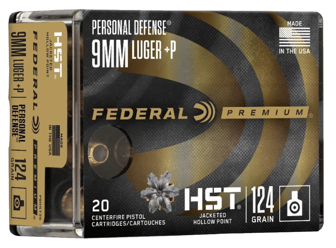 Federal P9HST3S Premium Personal Defense 9mmLuger+P 124gr HST Jacketed Hollow Point 20 Per Box/10 Case