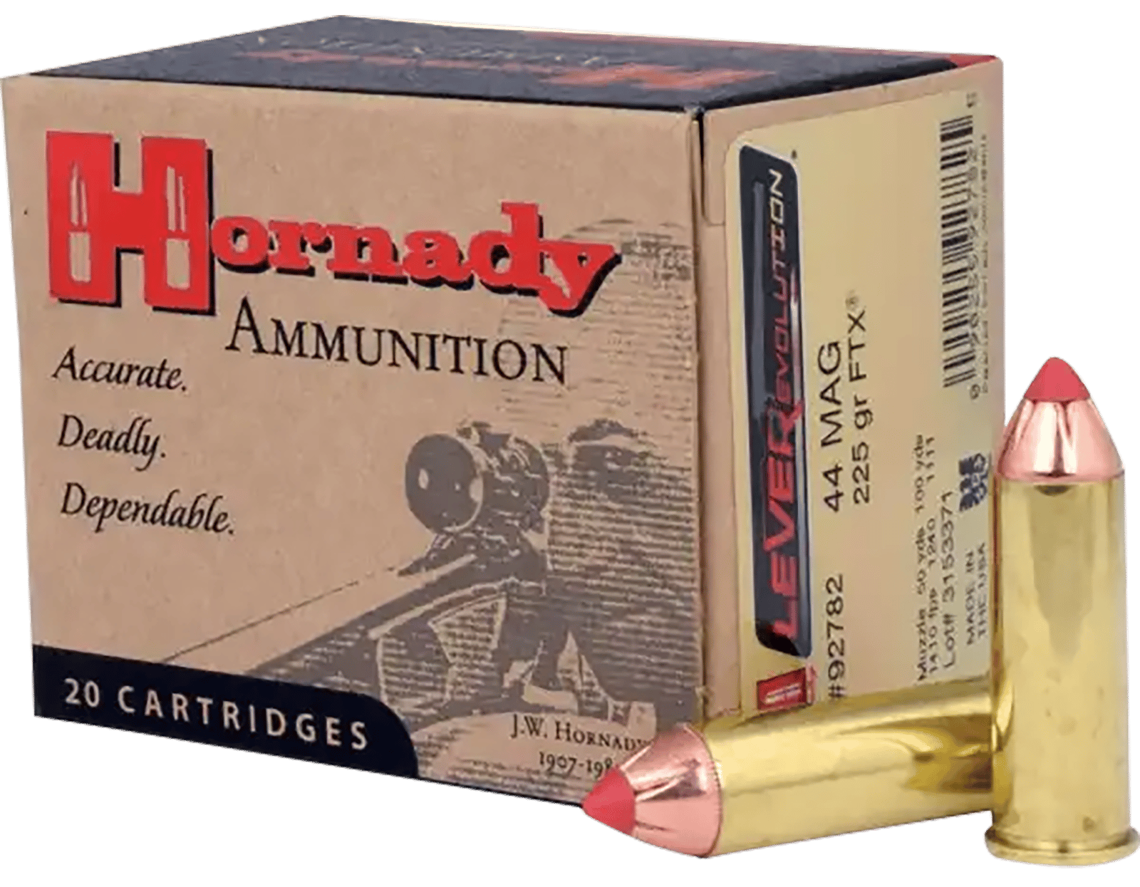 Hornady 92782 LEVERevolution  44RemMag 225gr Hornady Flex Tip eXpanding 20 Per Box/10 Case