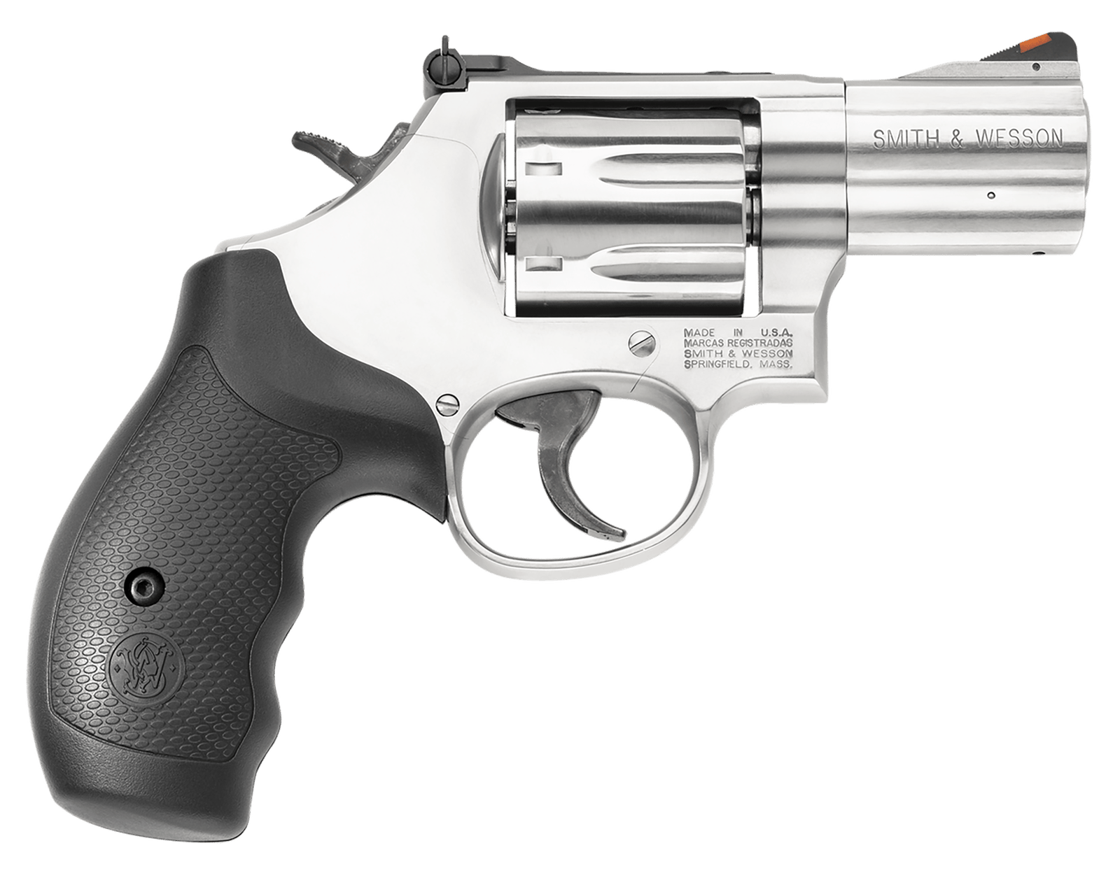 Smith & Wesson 164192 Model 686 Plus 357 Mag or 38 S&W Spl +P  Stainless Steel 2.50" Barrel, 7 Shot, Satin Stainless Steel L-Frame, Red Ramp Front/Adjustable White Outline Rear Sights, Internal Lock