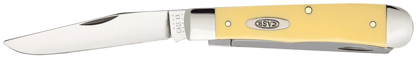 Case 00161 Trapper  3.25"/3.27" Folding Clip Point/Spey Plain Tumble Polish Chrome Vanadium Steel Blade/Yellow Synthetic Handle