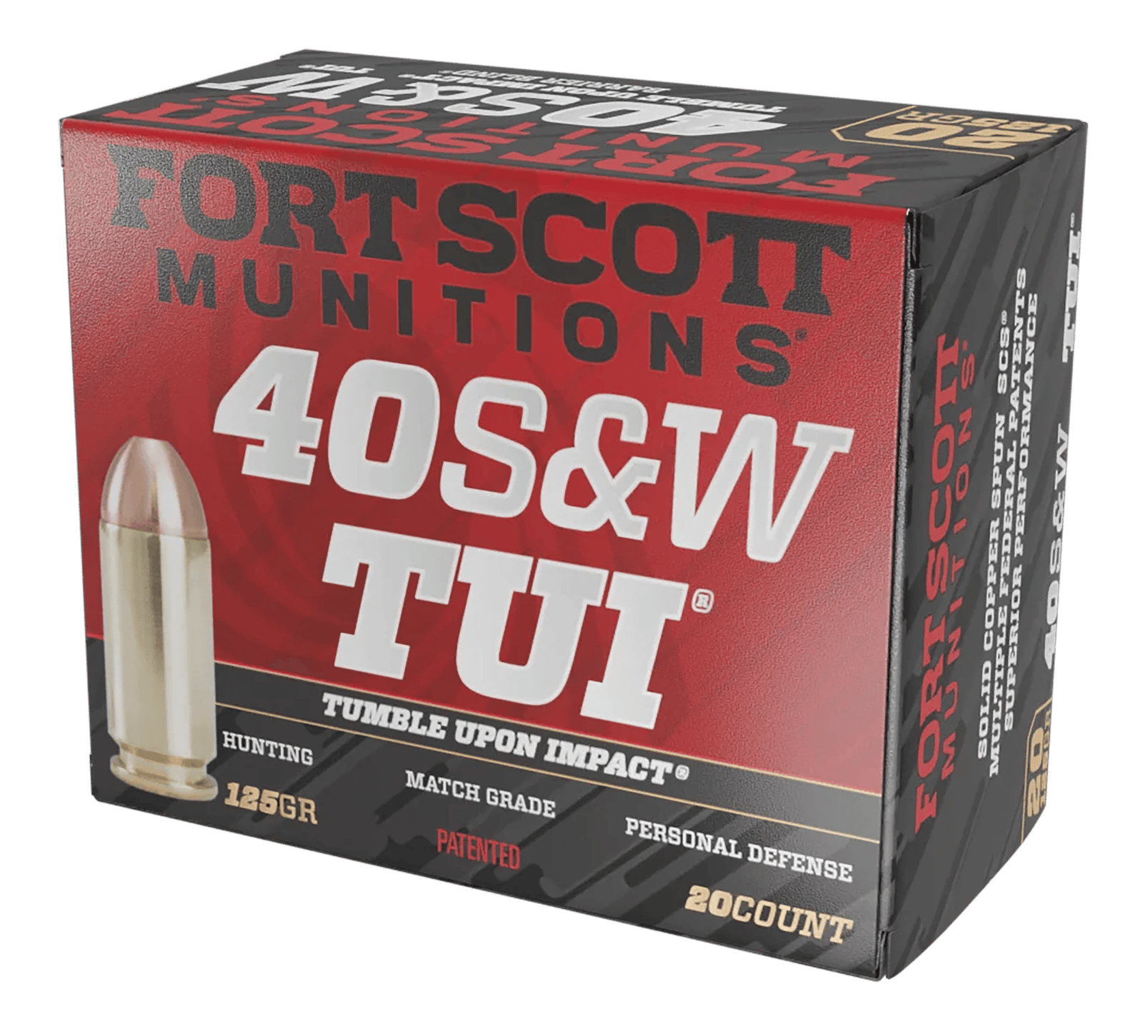 Fort Scott Munitions 400125SCV Tumble Upon Impact (TUI)  40S&W 125gr Solid Copper Spun 20 Per Box/25 Case