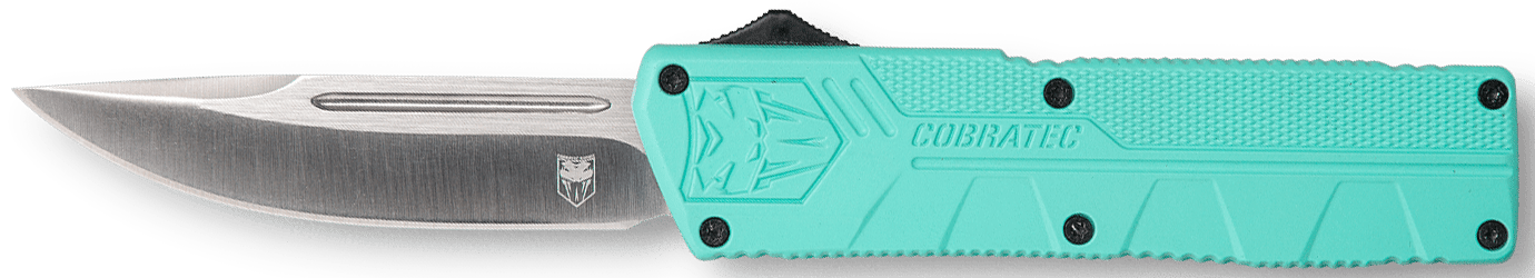 CobraTec Knives TFCTLWDNS Lightweight  3.25" OTF Drop Point Plain D2 Steel Blade/Tiffany Blue Aluminum Handle Includes Pocket Clip