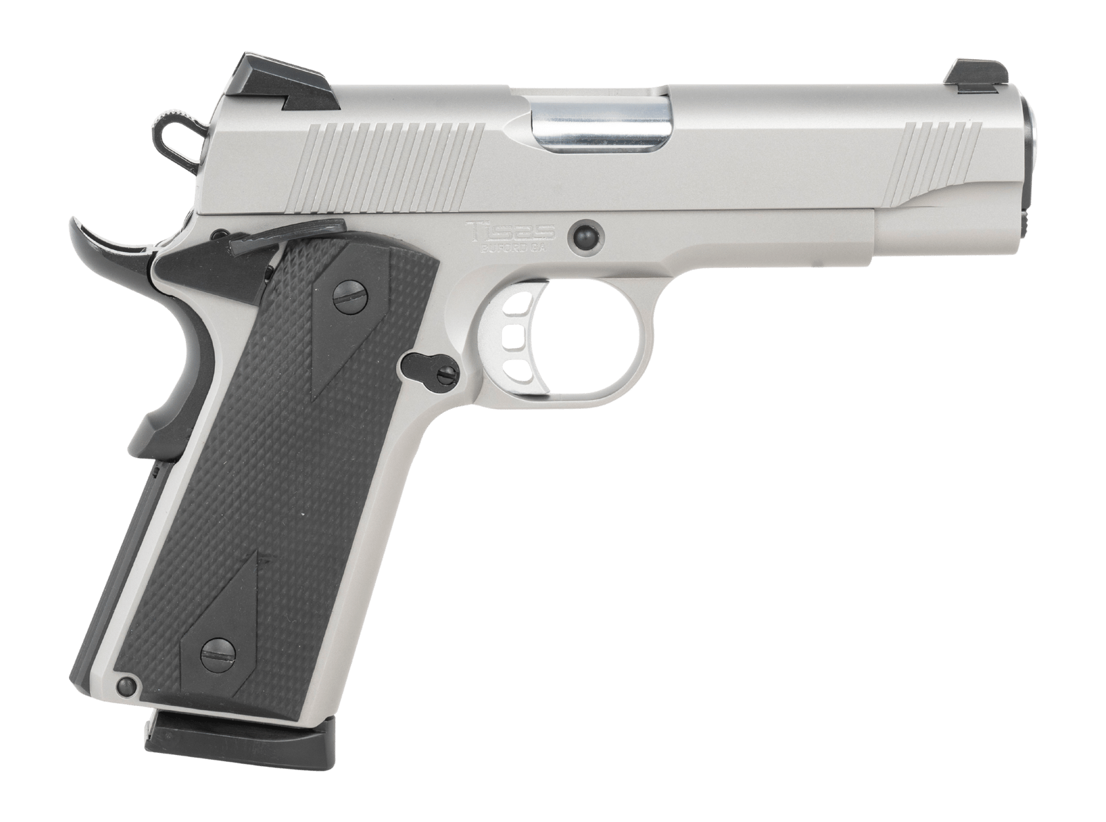 Tisas Arms 10100123 1911  Carry 45 ACP 8+1 4.25" Stainless Steel Serrated Slide & Frame w/Beavertail, Black Rubber Grip