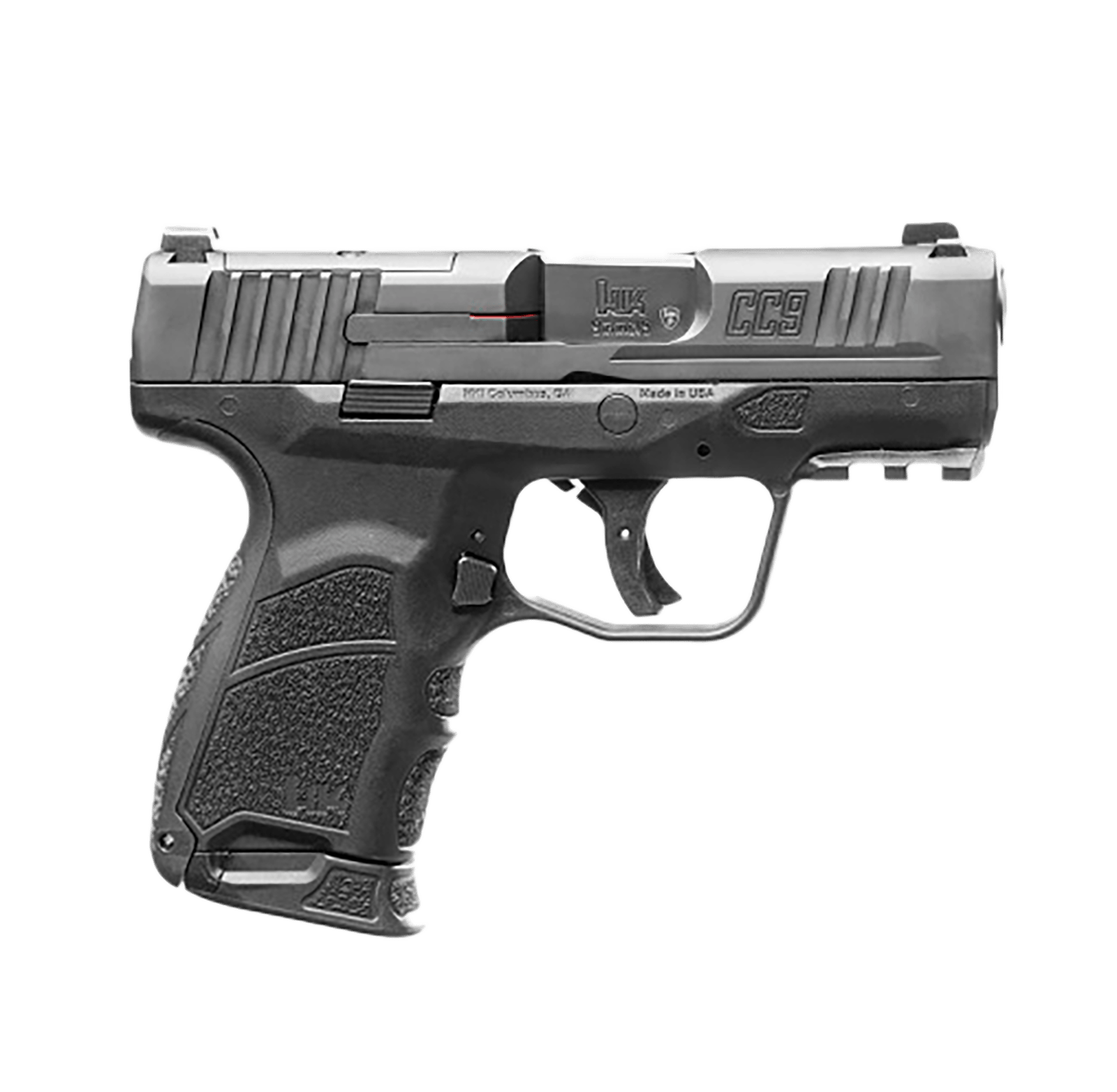 HK 81000551 CC9  Micro Compact 9mm Luger 10+1 3.32" Black Polygonal Rifled Barrel, Optic Ready/Serrated Steel Slide, Polymer Frame w/Picatinny Rail, Black Interchangeable Backstrap Grip, Ambidextrous