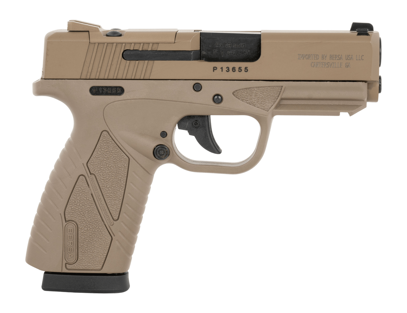 Bersa BP9FDECCOR BPCC  Sub-Compact 9mm Luger 8+1 3.30" Black Barrel, Matte Black Steel Optic Ready/Serrated Slide, Flat Dark Earth Polymer Frame w/Accessory Rail, Textured Grip, RMSc Footprint