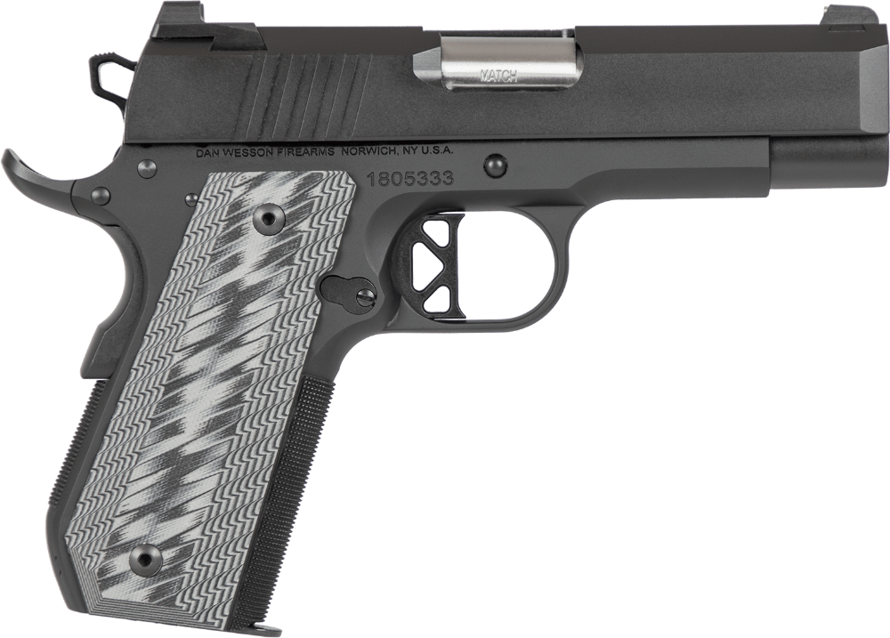 Dan Wesson 01884 EPC  9mm Luger 9+1 4" Stainless Bull Barrel Black Duty Serrated Stainless Steel Slide Black Aluminum Frame wBeavertail Black/Gray G10 Grip