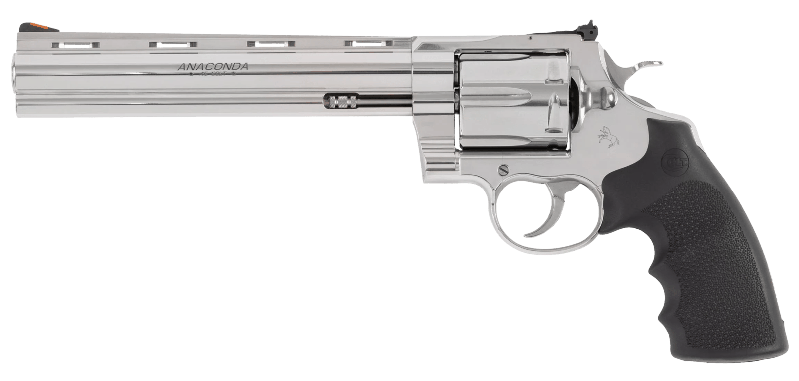 Colt Mfg ANACONDASP8RTS45C Anaconda  45 Colt (Long Colt) 6rd Shot 8" Stainless Vent Rib Barrel, Cylinder & Frame, Black Grip