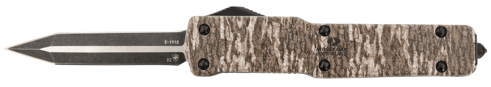 Templar Knife MAMOB121 Premium LW  Slim 3.16" OTF Dagger Plain Black Oxide Stonewashed Powder Coated D2 Steel Blade, 4.93" Mossy Oak Bottomland Aged Aluminum Handle