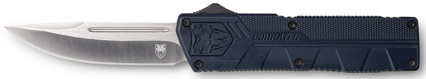 CobraTec Knives NYCTLWDNS Lightweight  3.25" OTF Drop Point Plain D2 Steel Blade/NYPD Blue Aluminum Handle Includes Pocket Clip