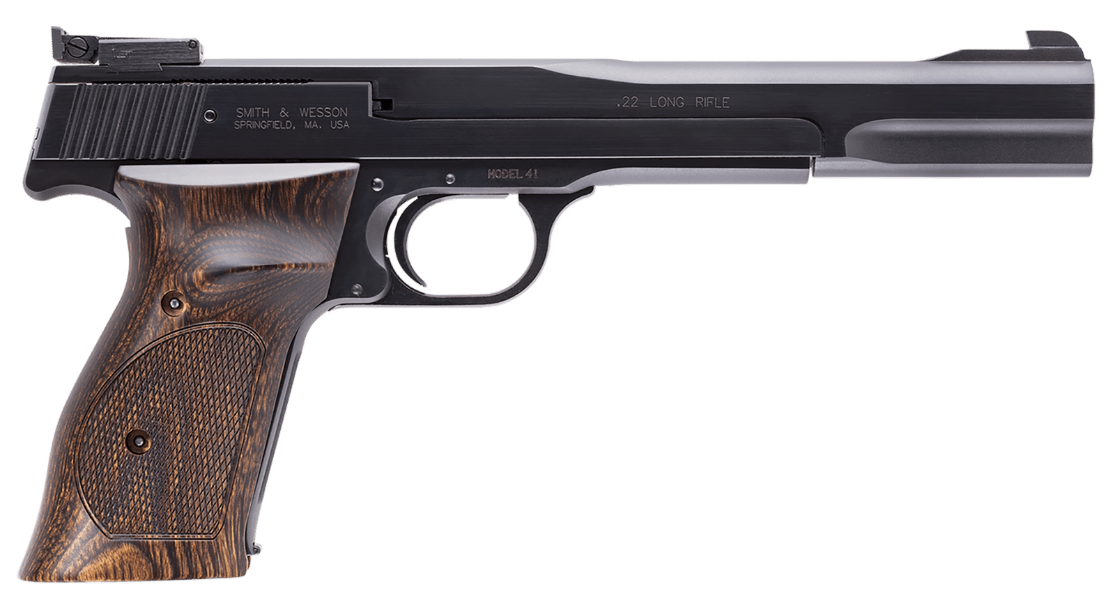 Smith & Wesson 130512 41  Full Size Frame 22 LR 10+1, 7" Blued Button Rifled Steel Barrel, Serrated Slide & Frame, Checkered Wood Target Grip