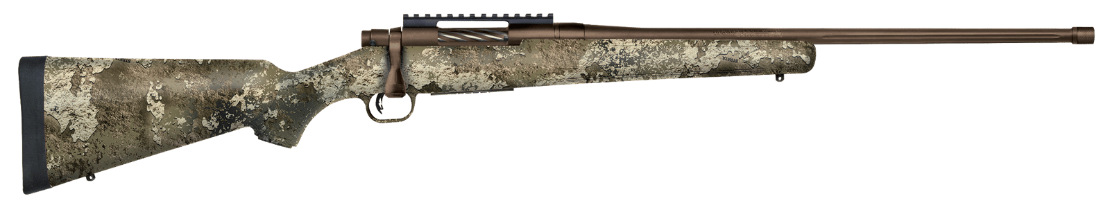 Mossberg 28044 Patriot Predator 243 Win 5+1 22" Patriot Brown Cerakote 4.49" Fluted Barrel Patriot Brown Cerakote Steel TrueTimber Strata Right Hand
