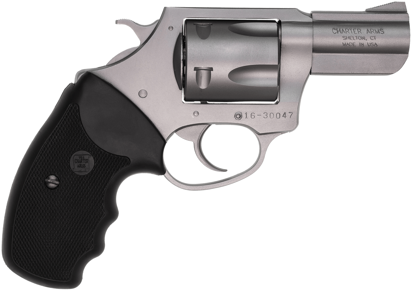 Charter Arms 74020 Pitbull  Large 40 S&W 5 Shot 2.30" Matte Stainless Steel Barrel, Cylinder & Frame w/Black Finger Grooved Rubber Grip