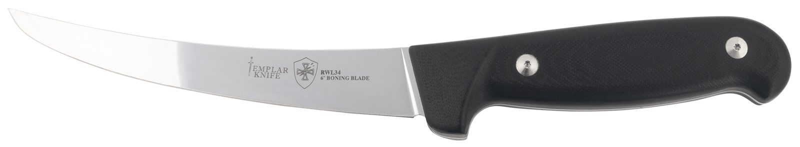 Templar Knife K6BBK362 Boning  6" Fixed Plain Damasteel Blade, 5" Black G10 Handle