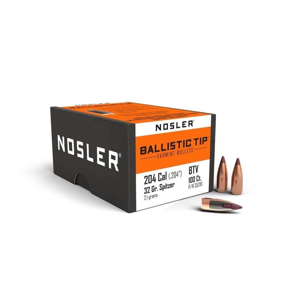 Nosler Ballistic Tip Varmint Rifle Bullets .204 cal .204" 32 gr SBT-SB 100/ct