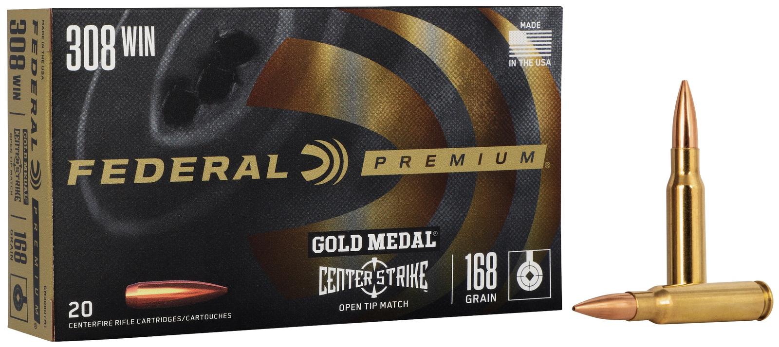 Federal GM308OTM1 Premium Gold Medal 308Win 168gr Open Tip Match 20 Per Box/10 Case
