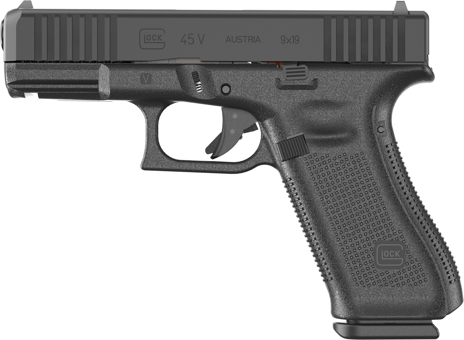 Glock PV4550201 G45 V Crossover 9mm Luger 10+1 4.02" Black GMB Barrel, Black nDLC Steel Serrated Slide, Black Polymer Frame w/Accessory Rail, Textured polymer Grip, Ambidextrous