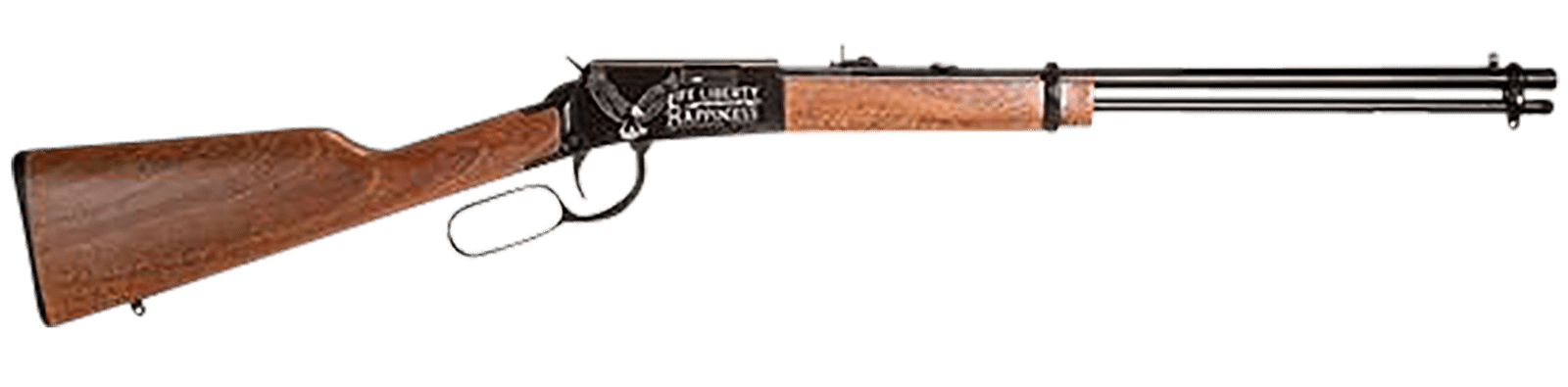 Rossi RL22181WDEN19 Rio Bravo  Full Size 22 LR 15+1 18" Polished Black Steel Barrel, Polished Black w/July 4 Eagle Engraving Aluminum Receiver, Fixed German Beechwood Wood Stock