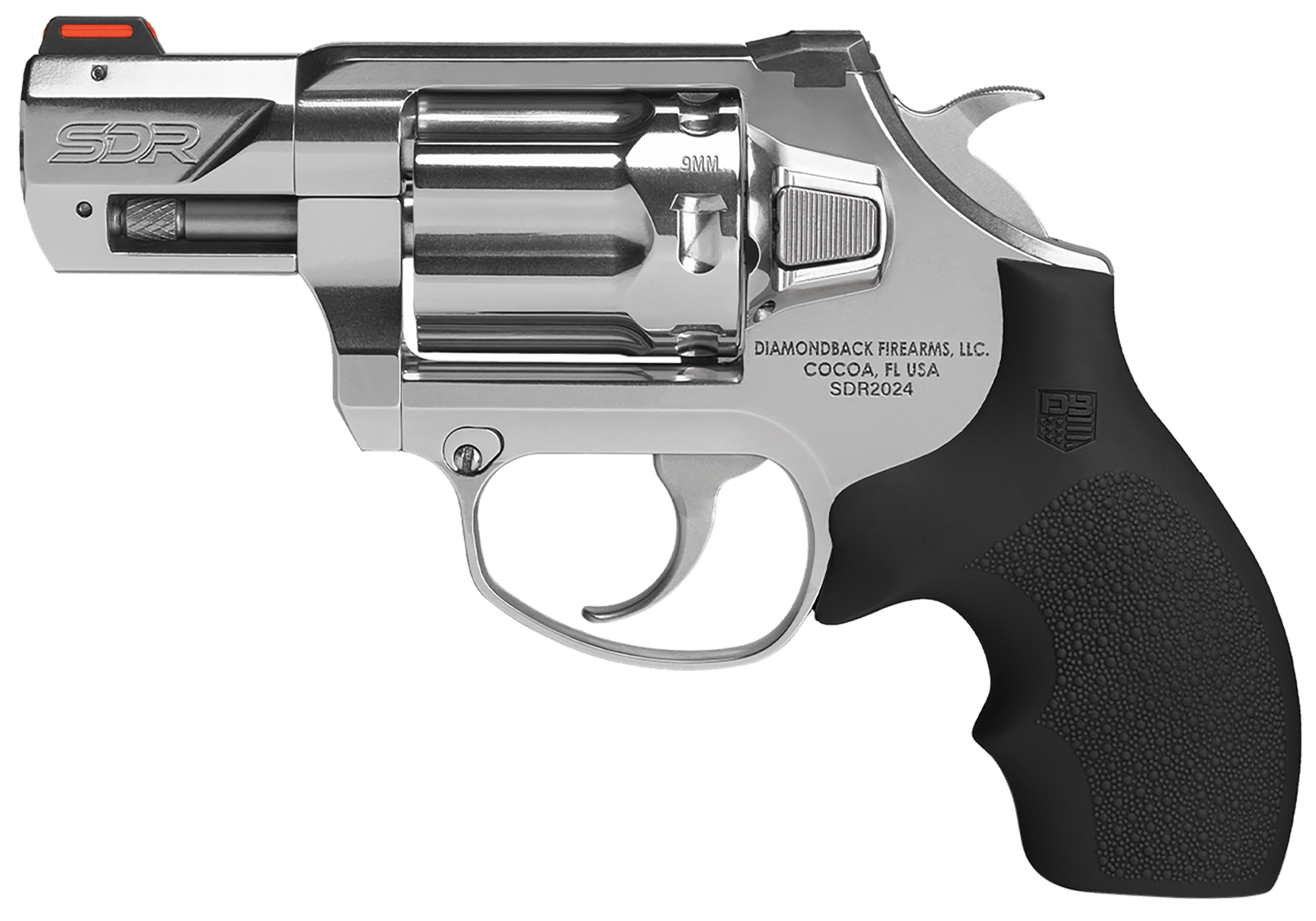 Diamondback DB0700P701 SDR  Small 9mm Luger +P 6 Shot 2" Polished Stainless Steel Barrel & Frame, Stainless Steel Cylinder, Black Hogue Rubber Grip, Exposed Hammer
